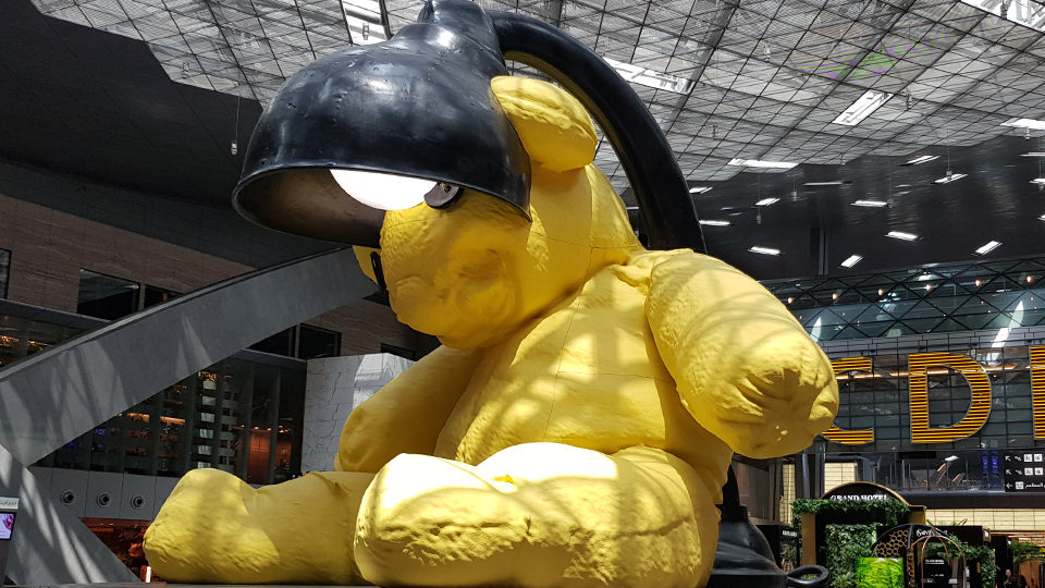 Untitled Lamp Bear By Swiss Artist Urs Fischer featured in center of Hamad International Airport